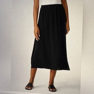 Eileen Fisher Black Silk Georgette Crepe Midi Skirt 3X
